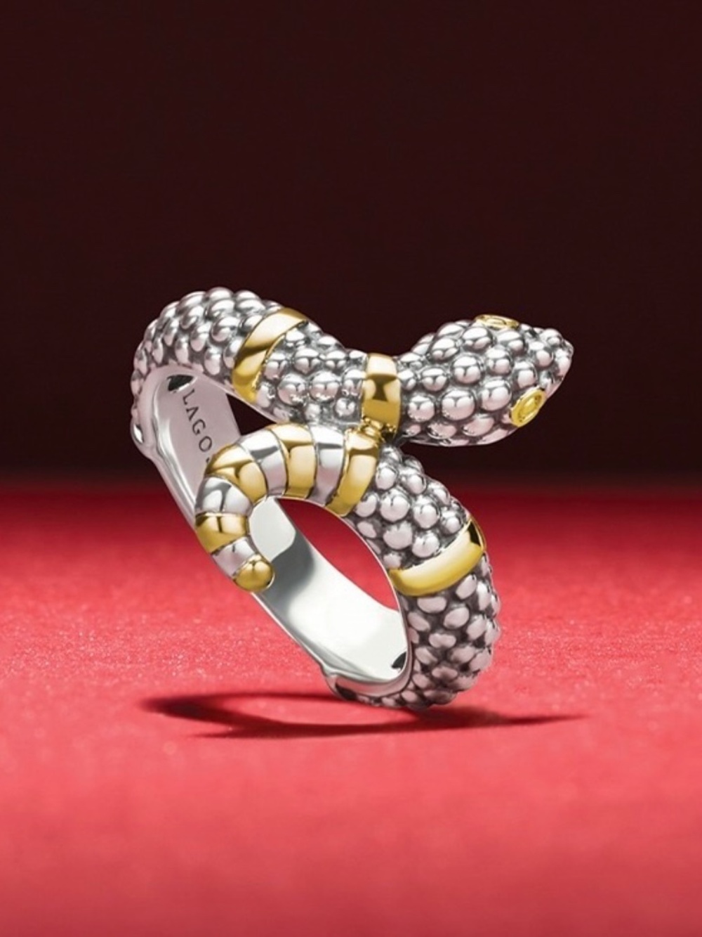 LAGOS Rare Wonders Two-Tone Snake Serpent Ring Sterling Silver Size 8